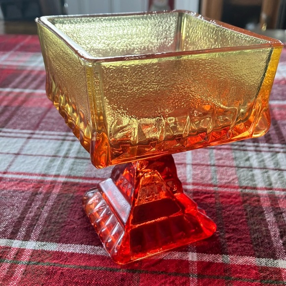 Vintage Amber and Red Glass Candy Dish - Picture 5 of 6
